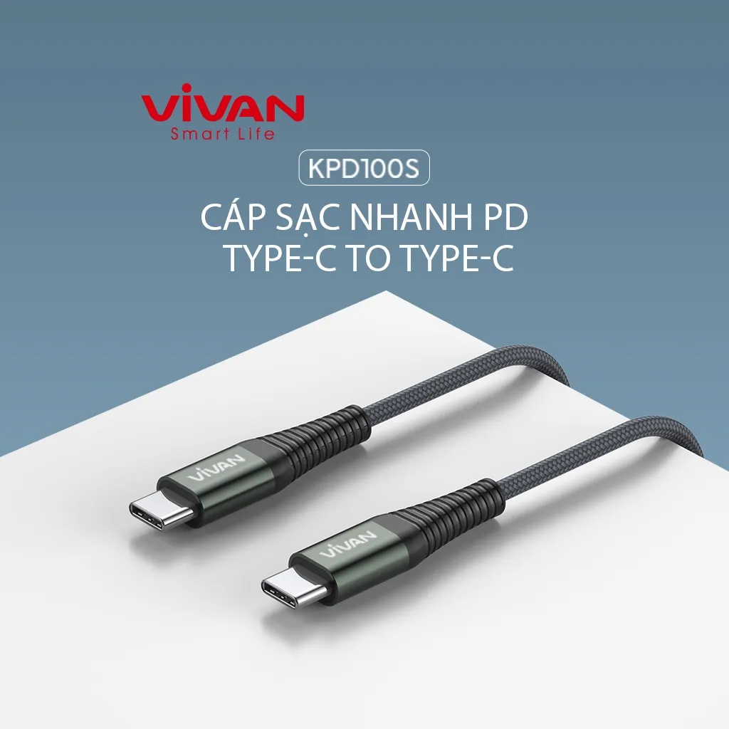 Ảnh Cáp Sạc Nhanh VIVAN KPD100S Type-C to Type-C 100cm Chuẩn Sạc Nhanh PD 60W Dây Chống Gãy Hàng Chính Hãng 1