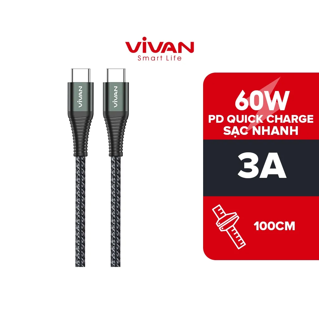 Ảnh Cáp Sạc Nhanh VIVAN KPD100S Chống Gãy Type-C to Type-C 100cm Chuẩn Sạc NhanhPD 60W 1