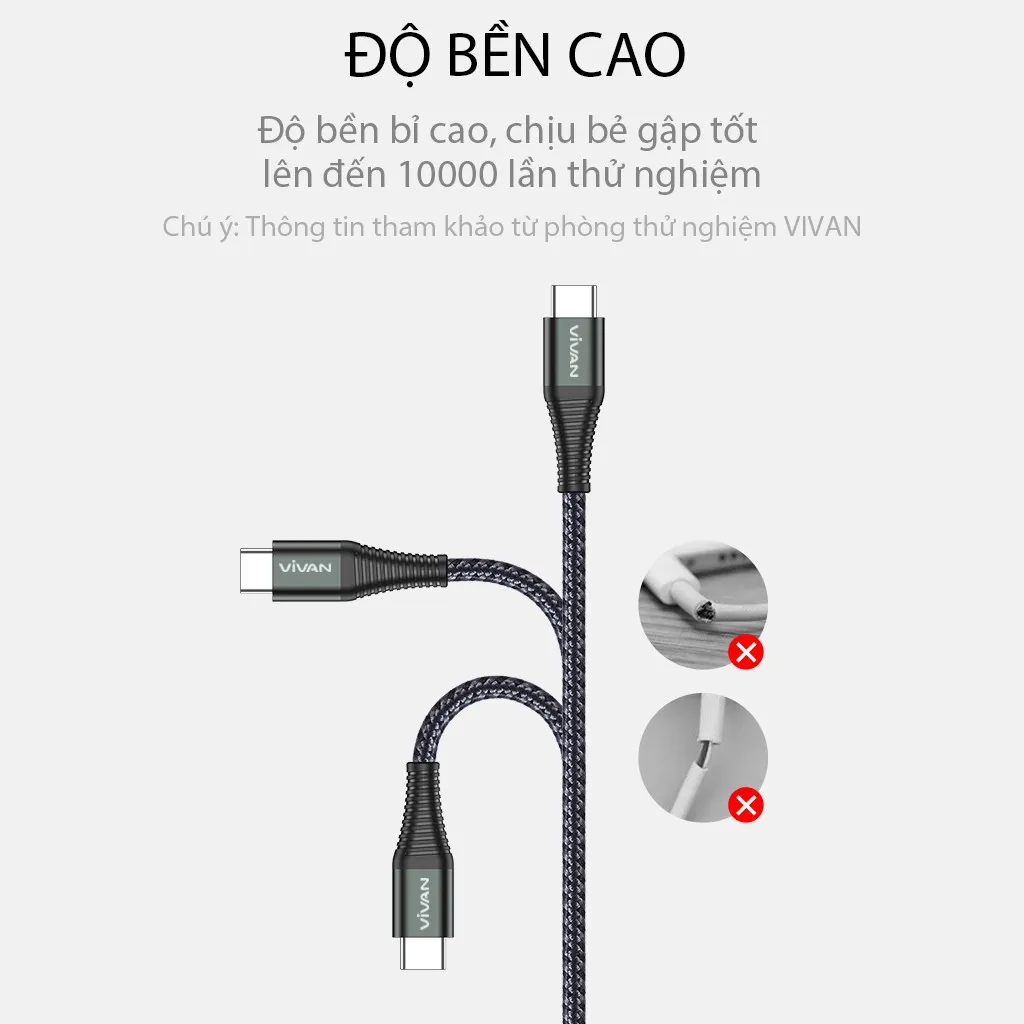Ảnh Cáp Sạc Nhanh VIVAN KPD100S Chống Gãy Type-C to Type-C 100cm Chuẩn Sạc NhanhPD 60W 3