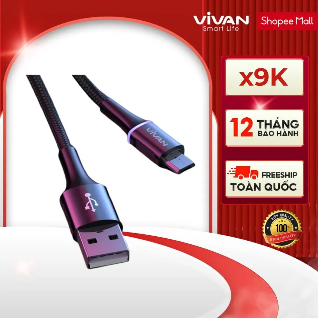 Ảnh Cáp Sạc Nhanh VIVAN nguồn 2.4A Đèn LED Đổi Màu Thông Minh Thiết Kế Chống Đứt Gãy - Hàng Chính Hãng 1