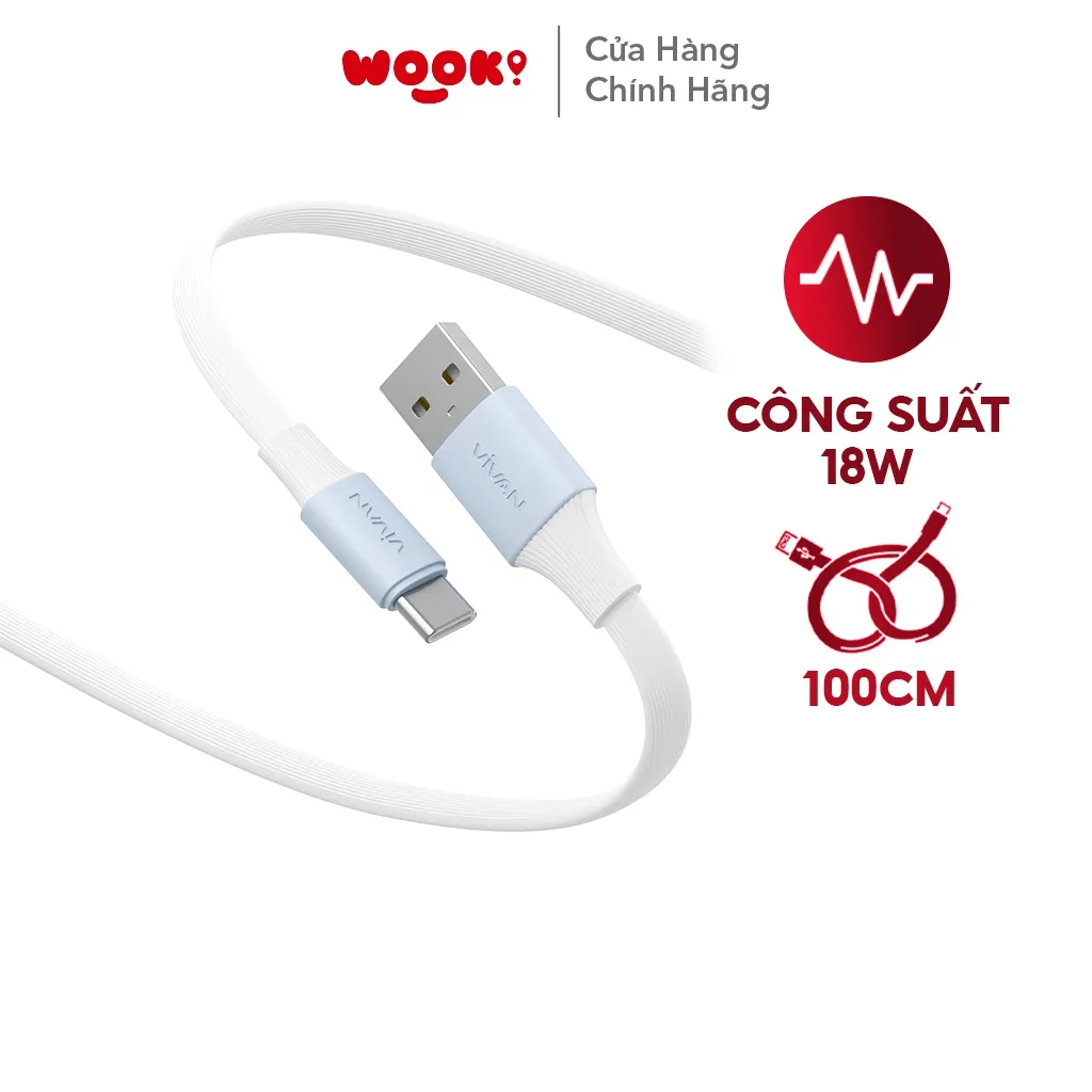 Ảnh Cáp Sạc Nhanh VIVAN SC100 II/ SL100 II (Type C/ Táo), Màu Trắng Xanh - Công Suất 2.4A, Dài 100cm 1
