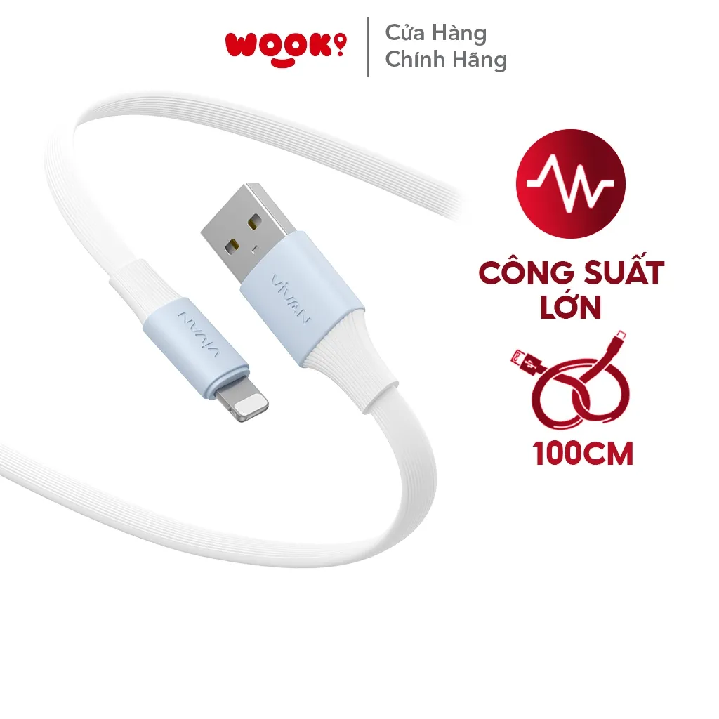 Ảnh Cáp Sạc Nhanh VIVAN SC100 II/ SL100 II (Type C/ Táo), Màu Trắng Xanh - Công Suất 2.4A, Dài 100cm 2