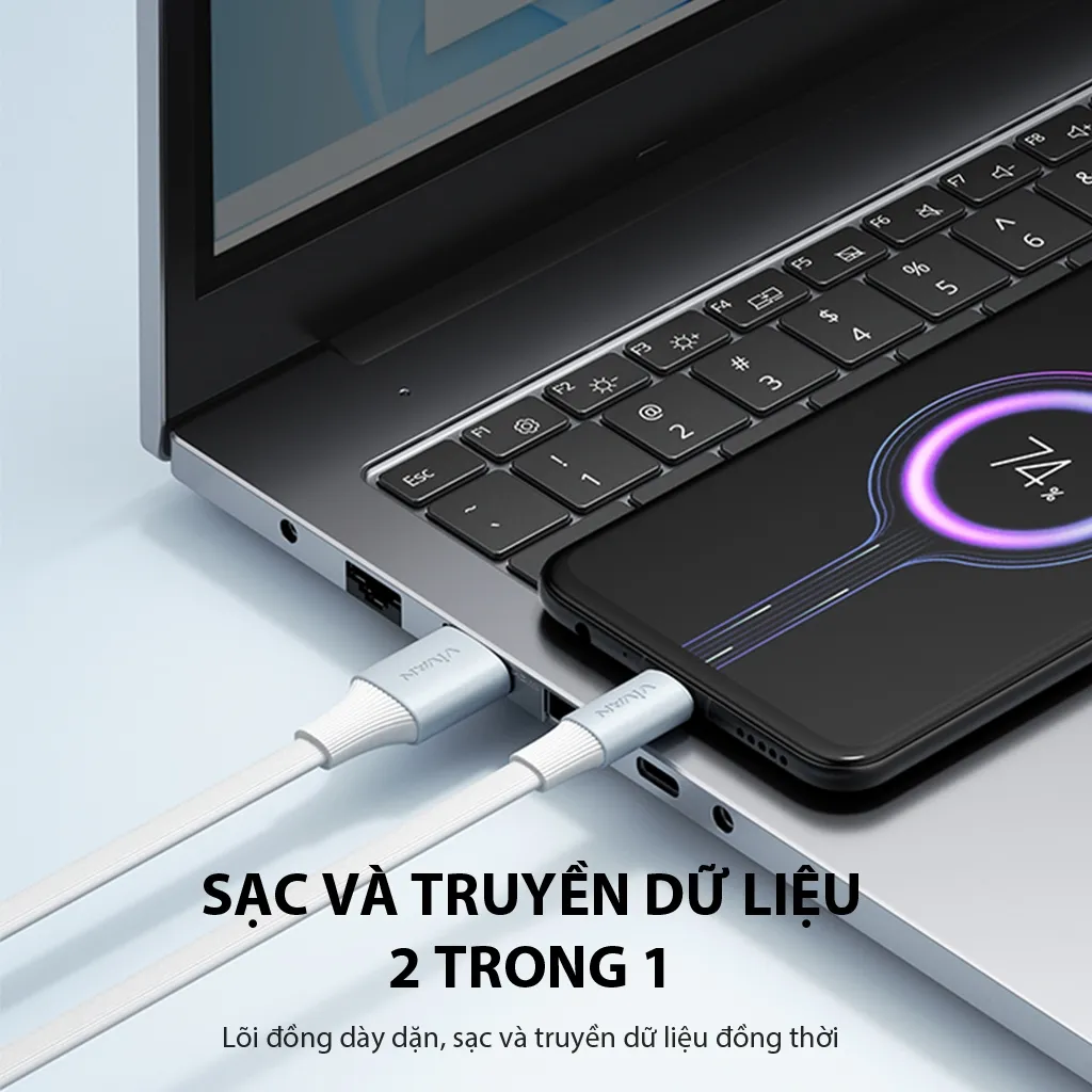 Ảnh Cáp Sạc Nhanh VIVAN SC100 II/ SL100 II (Type C/ Táo), Màu Trắng Xanh - Công Suất 2.4A, Dài 100cm 4