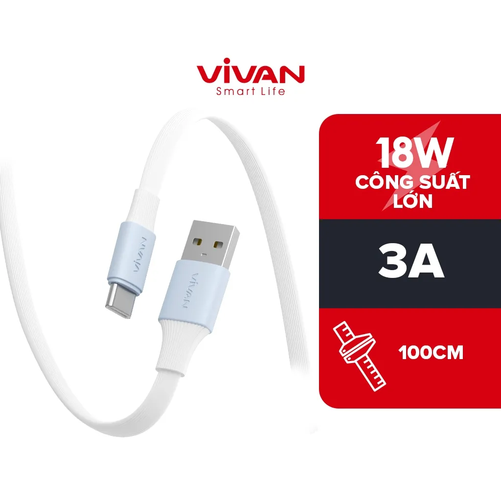 Ảnh Cáp Sạc Nhanh VIVAN SC100 II/ SL100 II (Type C/ Lin), Màu Trắng Xanh - Công Suất 2.4A, Dài 100cm - Hàng Chính Hãng 1