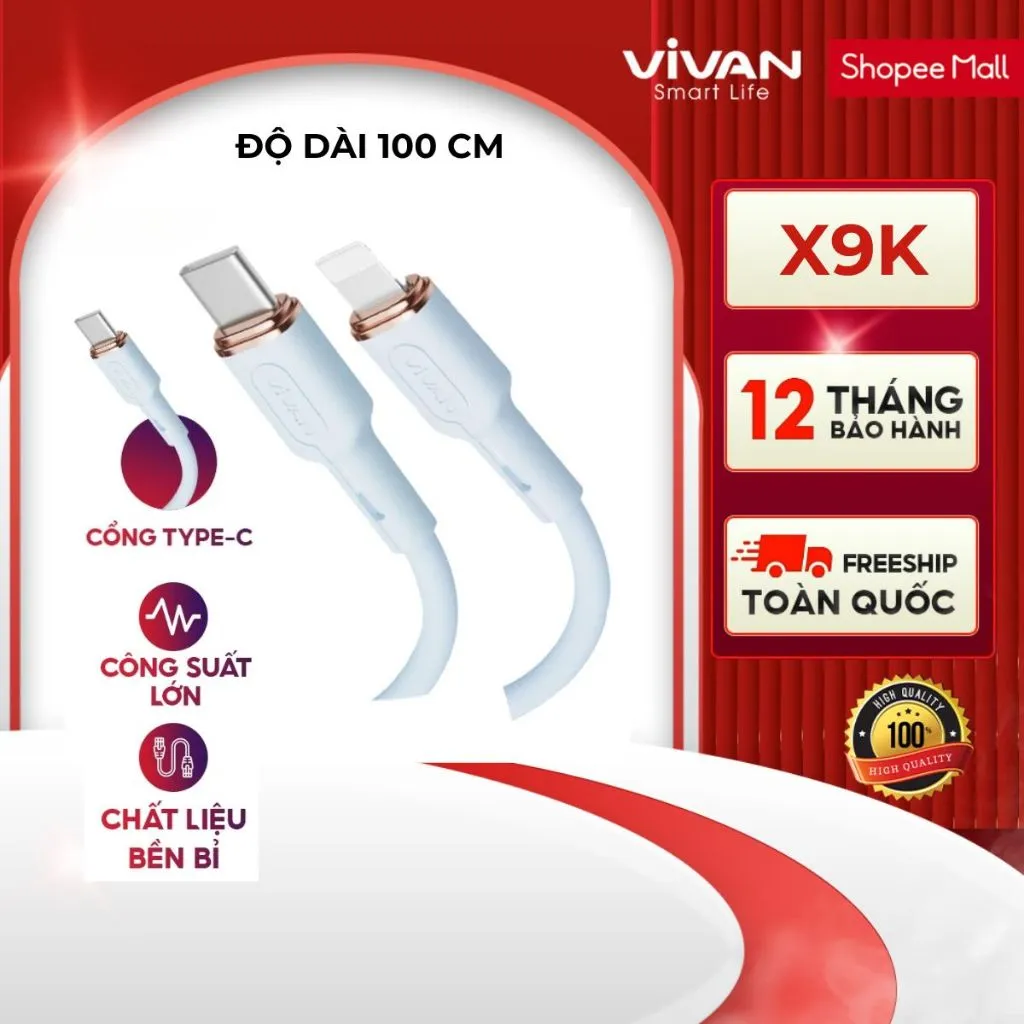 Ảnh Cáp Sạc Nhanh VIVAN VSCL120S/ VSCC120S (Type C to Lin/Type C to Type C) 120cm, Silicon Mềm Dẻo Chống Xoắn Nứt Gãy 1