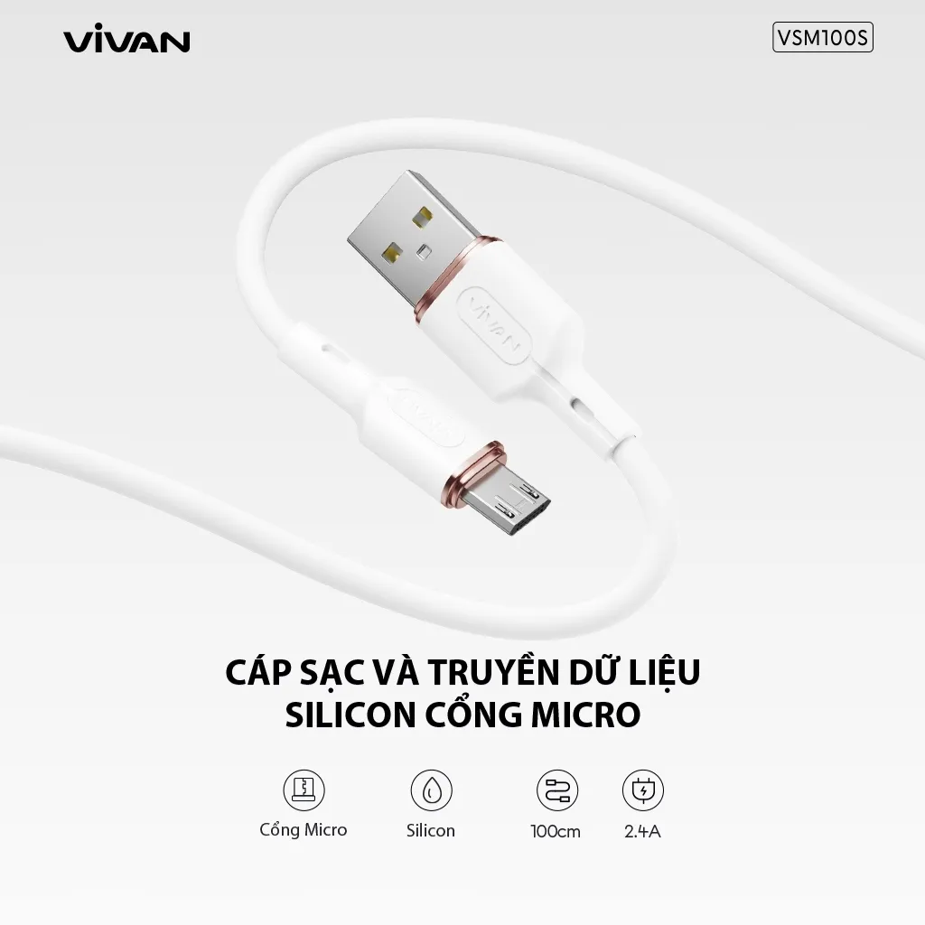 Ảnh Cáp Sạc Nhanh VIVAN VSL100S/ VSC100S/ VSM100S (Type C/ Micro USB) 1m Chất Liệu Silicon Mềm Dẻo - Chính Hãng 1