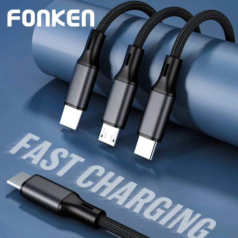 Ảnh Cáp Sạc PD Fonken 3 Trong 1 Type C Sang USB-C / Micro USB / iOS 1