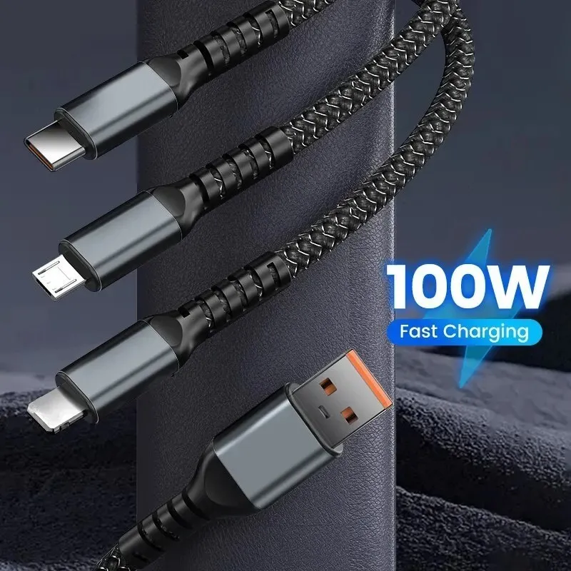 Ảnh Cáp sạc siêu tốc 100W 3 trong 1 6A Micro USB Type C Cáp dữ liệu cáp Type-C 1