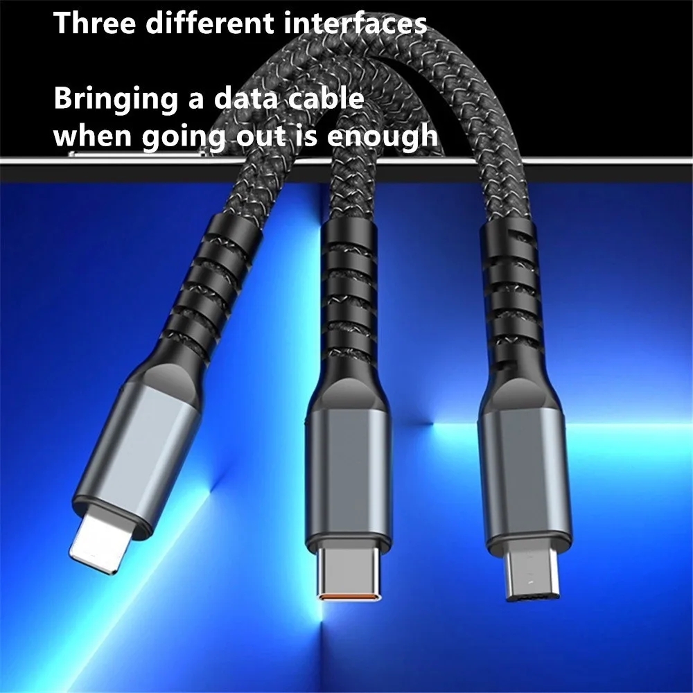 Ảnh Cáp sạc siêu tốc 100W 3 trong 1 6A Micro USB Type C Cáp dữ liệu cáp Type-C 3