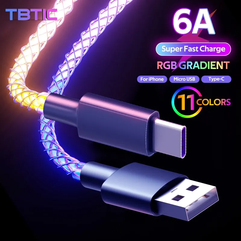 Ảnh Cáp sạc TBTIC USB Type C 66W màu dạ quang phát sáng nhanh cho điện thoại Huawei Xiaomi Redmi Oppo 1