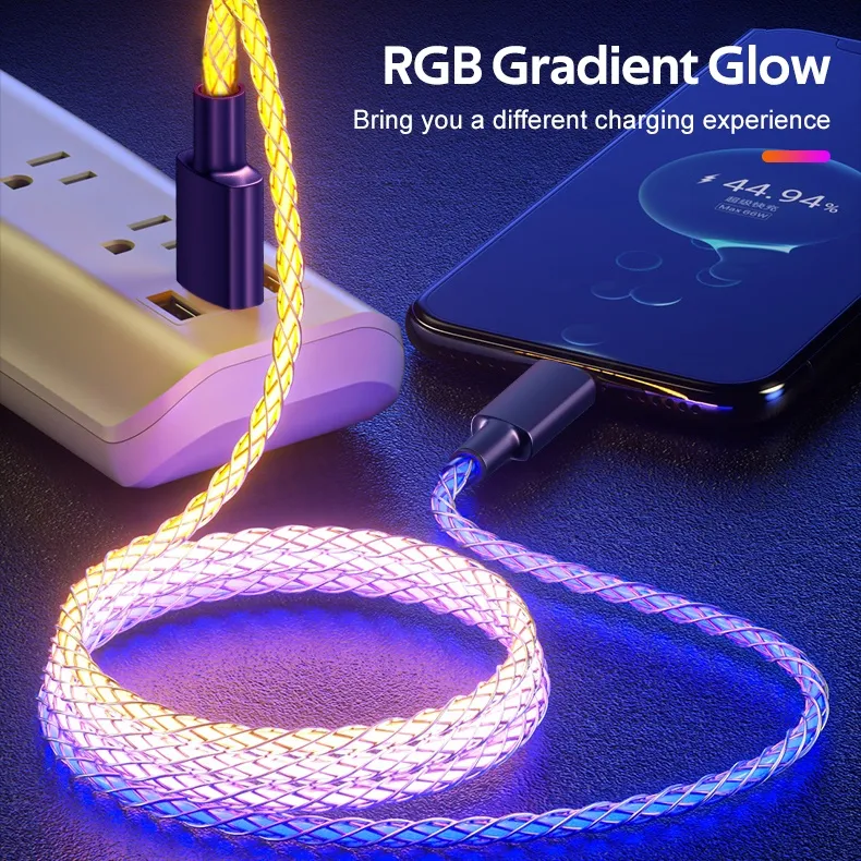 Ảnh Cáp sạc TBTIC USB Type C 66W màu dạ quang phát sáng nhanh cho điện thoại Huawei Xiaomi Redmi Oppo 2