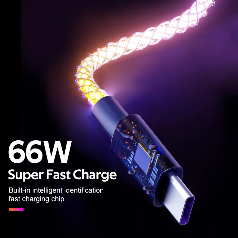 Ảnh Cáp sạc TBTIC USB Type C 66W màu dạ quang phát sáng nhanh cho điện thoại Huawei Xiaomi Redmi Oppo 4