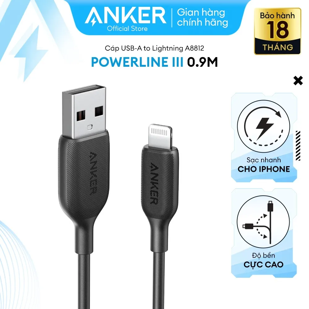 Ảnh Cáp sạc thế hệ 3 ANKER PowerLine III Lightning dài 0.9m cho iPhone iPad - A8812 2