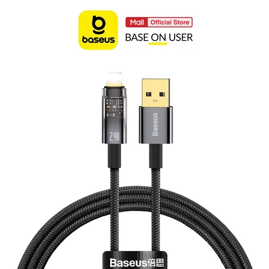 Ảnh Cáp sạc tự ngắt PD12W Baseus Explorer Series USB dùng cho iP6/7/8/10/11/12/13/14 vải dù siêu bền dài 100CM  ( Đen ) 2