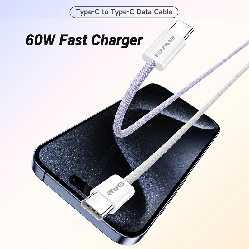 Ảnh Cáp sạc type c Awei sạc nhanh 60W C to C Dây bện nylon 1M An Toàn Ổn Định cho điện thoại 4