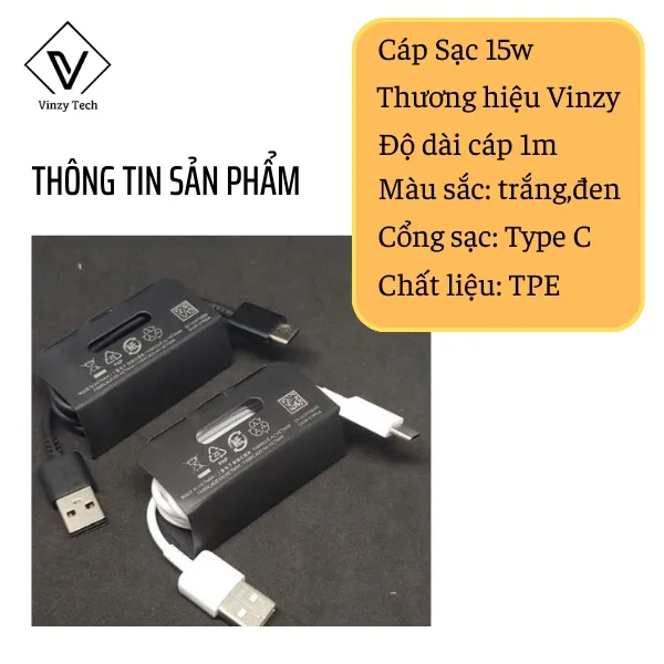 Ảnh Cáp sạc Type c Samsung 15w 1 màu đen trắng Bảo hành lỗi 1 đổi 1 trong 6 tháng 1