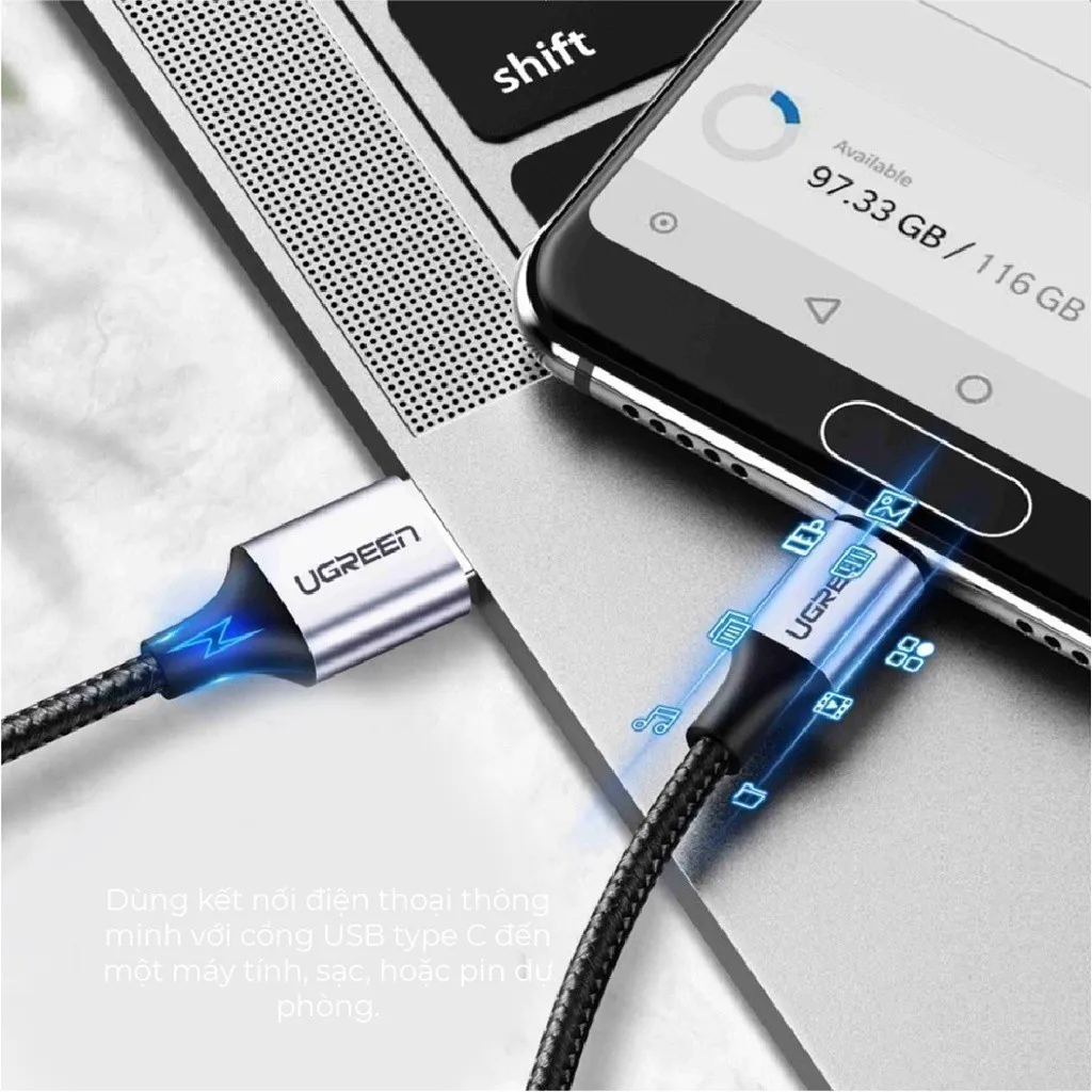 Ảnh Cáp sạc USB 2.0 A sang Type C Ugreen US288 | Dòng sạc 3A 15W 18W | Hỗ trợ QC 3.0 | Bảo Hành 1 đổi 1 18 Tháng 60124 1