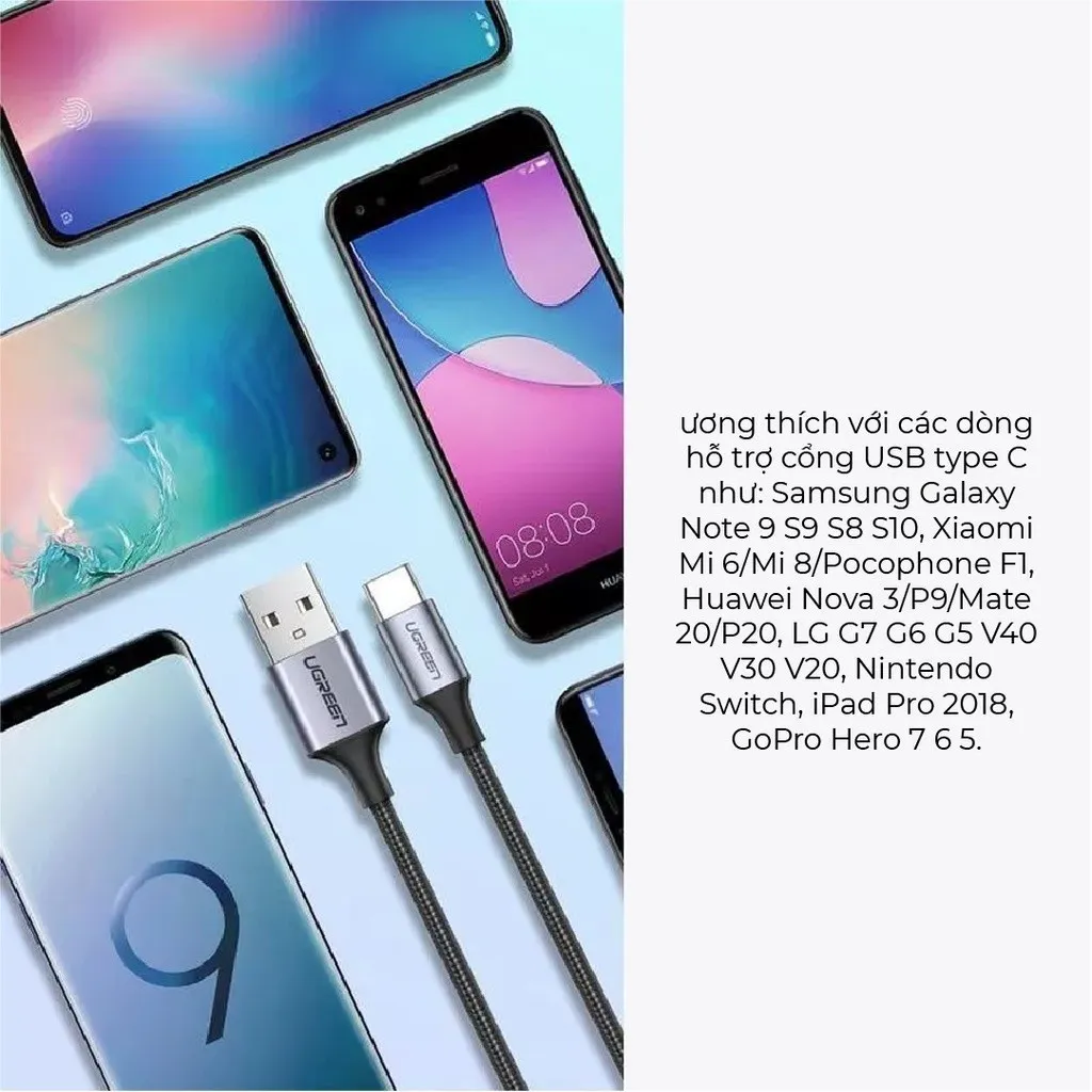 Ảnh Cáp sạc USB 2.0 A sang Type C Ugreen US288 | Dòng sạc 3A 15W 18W | Hỗ trợ QC 3.0 | Bảo Hành 1 đổi 1 18 Tháng 60124 2