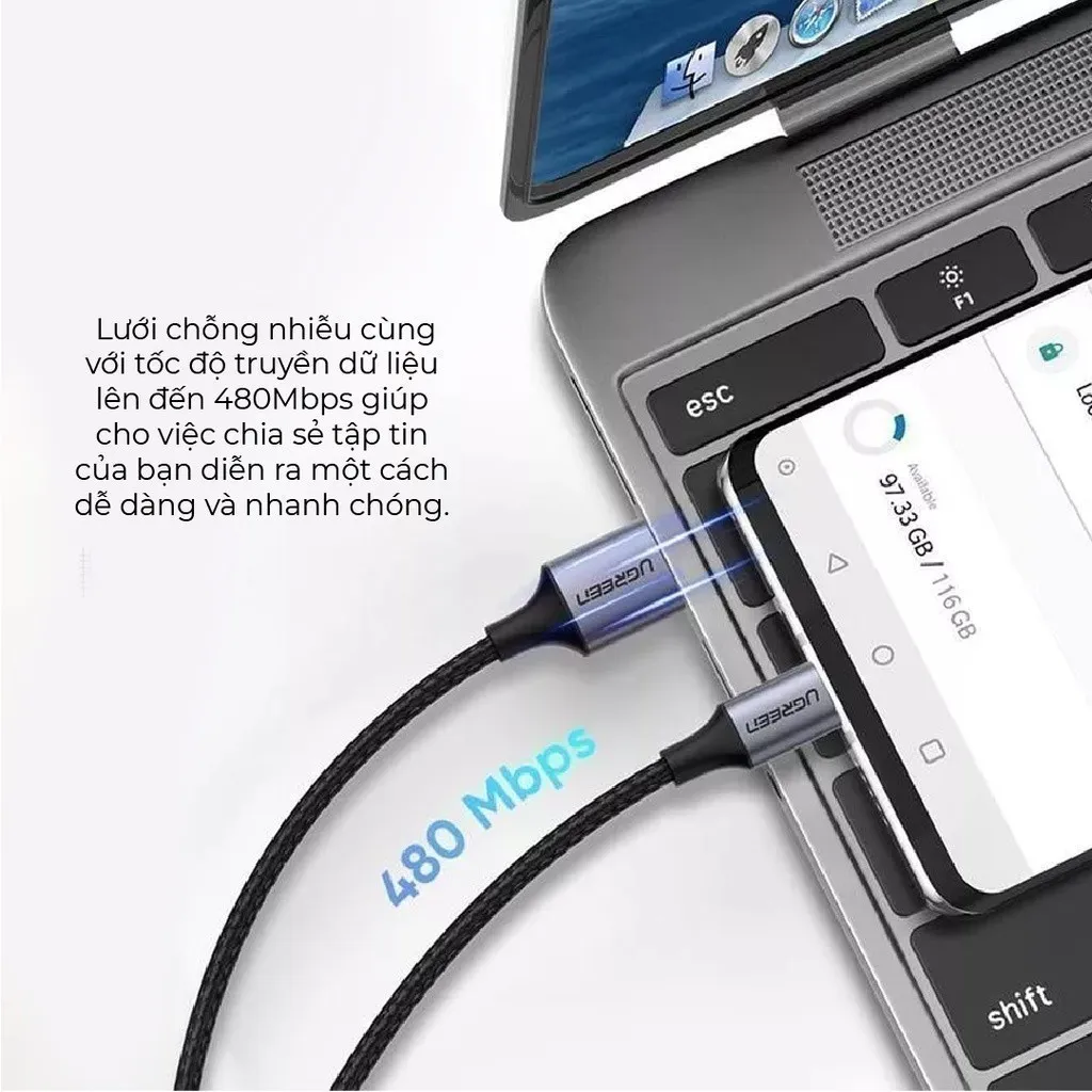 Ảnh Cáp sạc USB 2.0 A sang Type C Ugreen US288 | Dòng sạc 3A 15W 18W | Hỗ trợ QC 3.0 | Bảo Hành 1 đổi 1 18 Tháng 60124 3