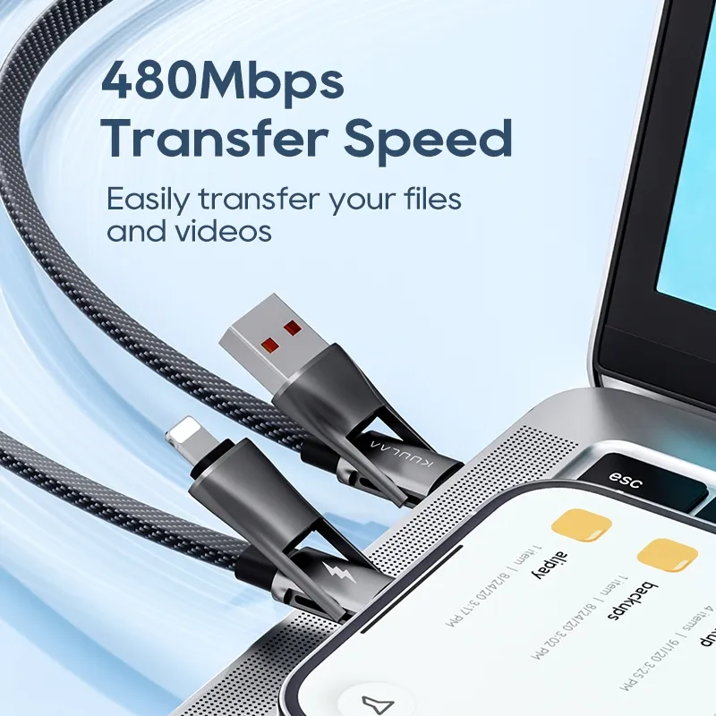 Ảnh Cáp USB C KUULAA Cáp USB-C 4 trong 1 Cáp sạc USB-C 60W có móc và vòng buộc và quản lý cáp Cáp PD loại C thích hợp để sạc nhanh iPhone Androi 4