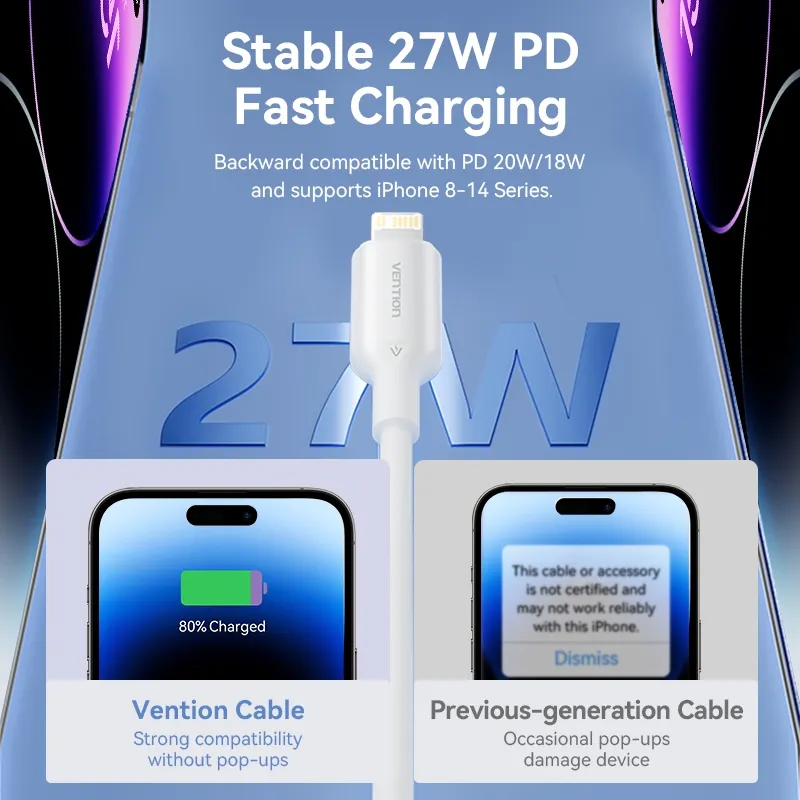 Ảnh Cáp Vention 27W PD USB C sang Lightning cho iPhone Pro Max sạc nhanh Cáp Type C to L cho iPhone Sạc cho iPad 1