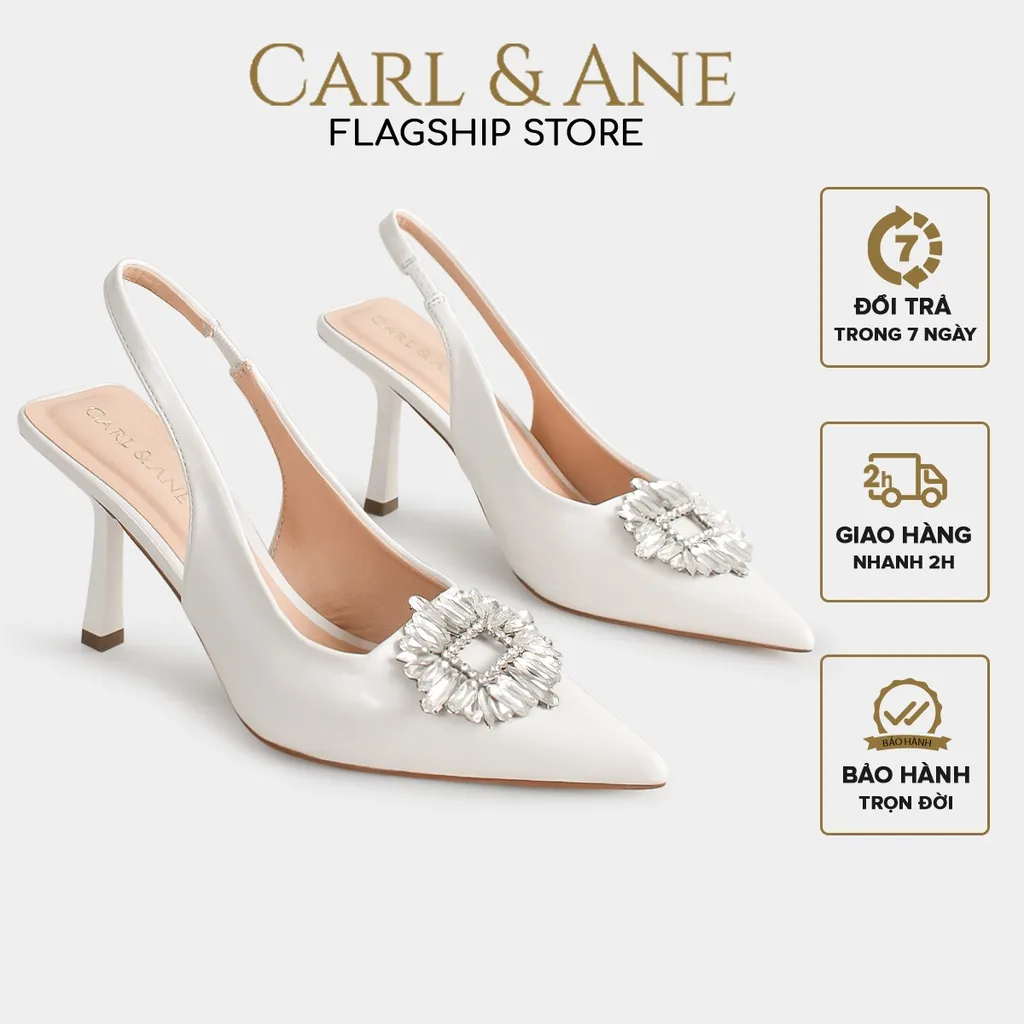 Ảnh Carl & Ane - Giày Slingback mũi nhọn đính đá pha lê sang trọng dự tiệc cao 8cm màu trắng - WD002 1