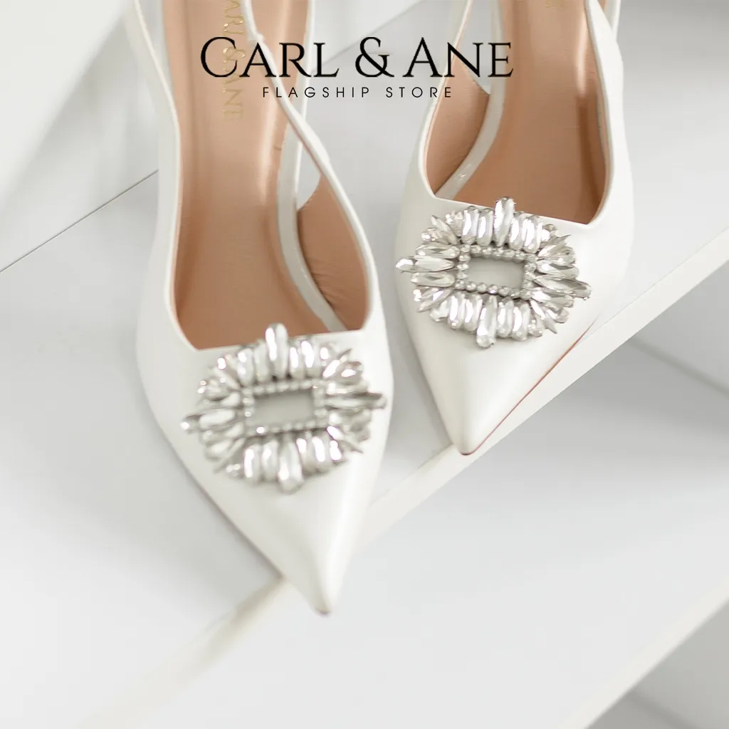 Ảnh Carl & Ane - Giày Slingback mũi nhọn đính đá pha lê sang trọng dự tiệc cao 8cm màu trắng - WD002 2