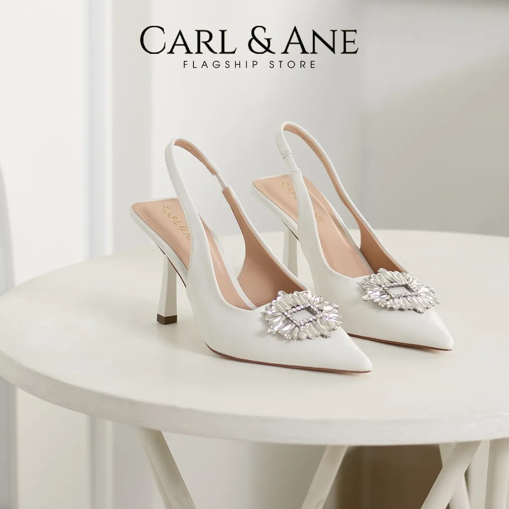 Ảnh Carl & Ane - Giày Slingback mũi nhọn đính đá pha lê sang trọng dự tiệc cao 8cm màu trắng - WD002 3