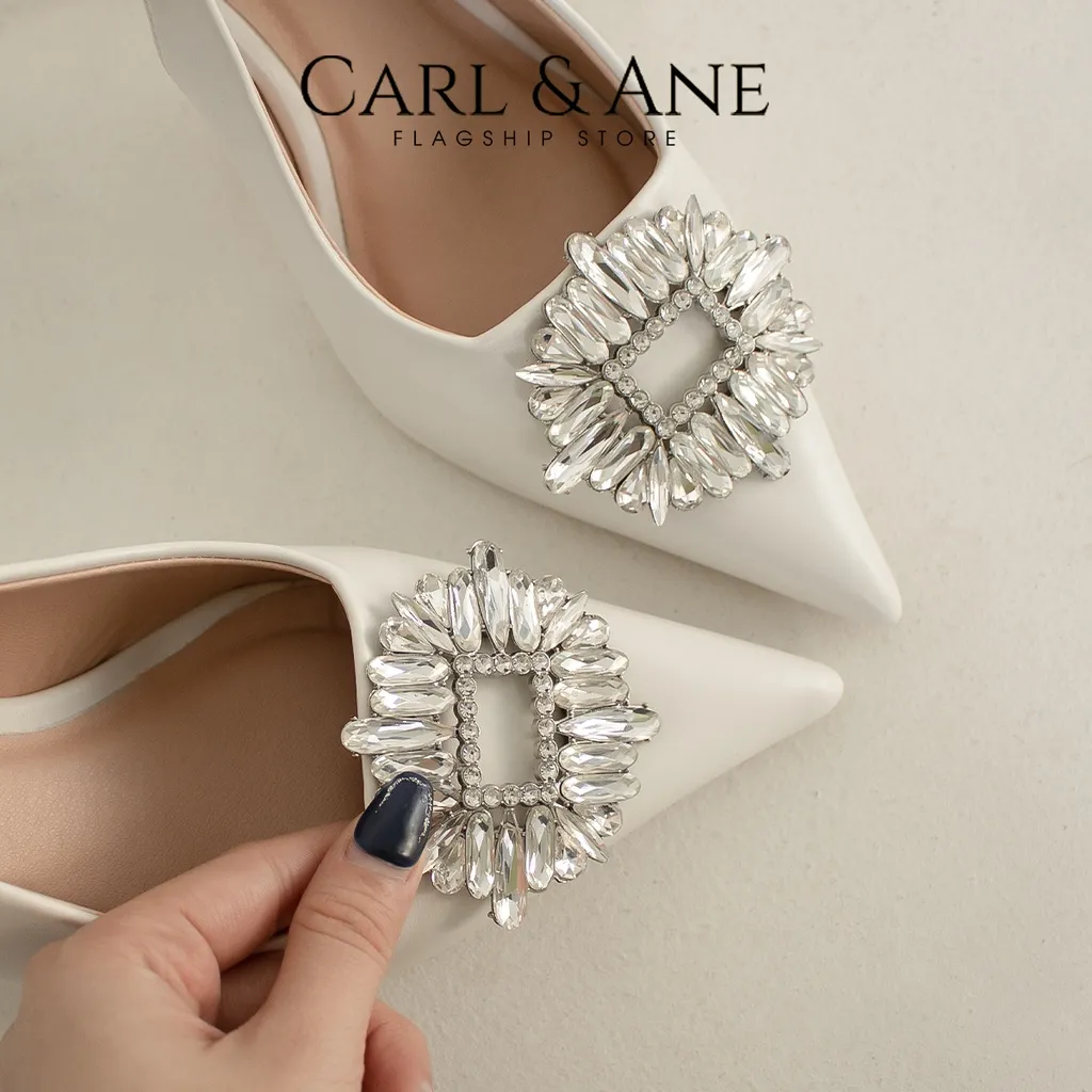 Ảnh Carl & Ane - Giày Slingback mũi nhọn đính đá pha lê sang trọng dự tiệc cao 8cm màu trắng - WD002 4