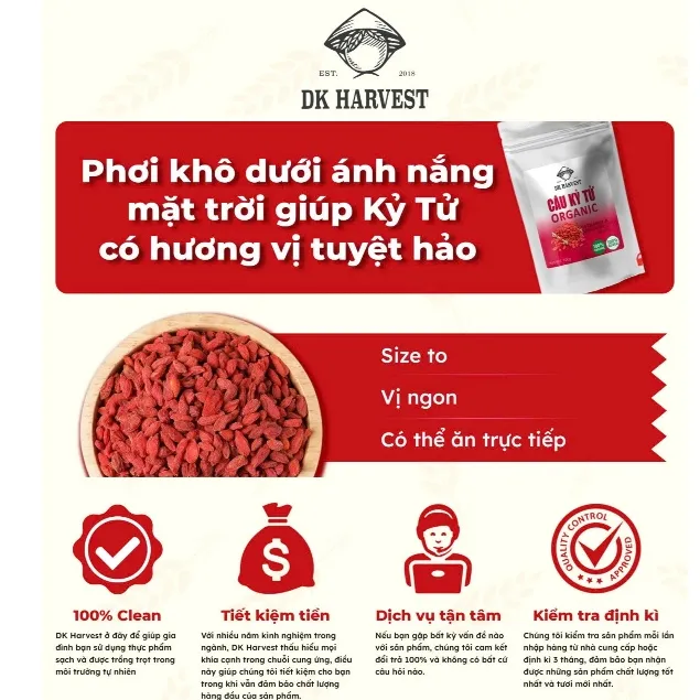 Ảnh Câu Kỷ Tử DK Harvest - Loại Cao Cấp, Dùng Pha Trà, Hầm Gà, Nấu Ăn | Tăng Cường Miễn Dịch, Giàu Chất Chống Oxy Hóa 3