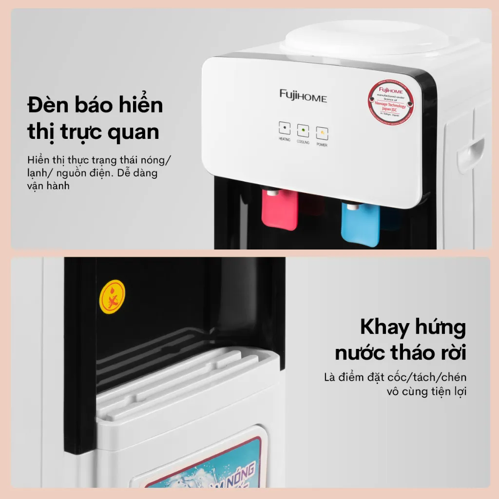 Ảnh Cây nước nóng lạnh FUJIHOME WD2002E làm lạnh điện tử, có ngăn để cốc chén, tiết kiệm điện năng 3