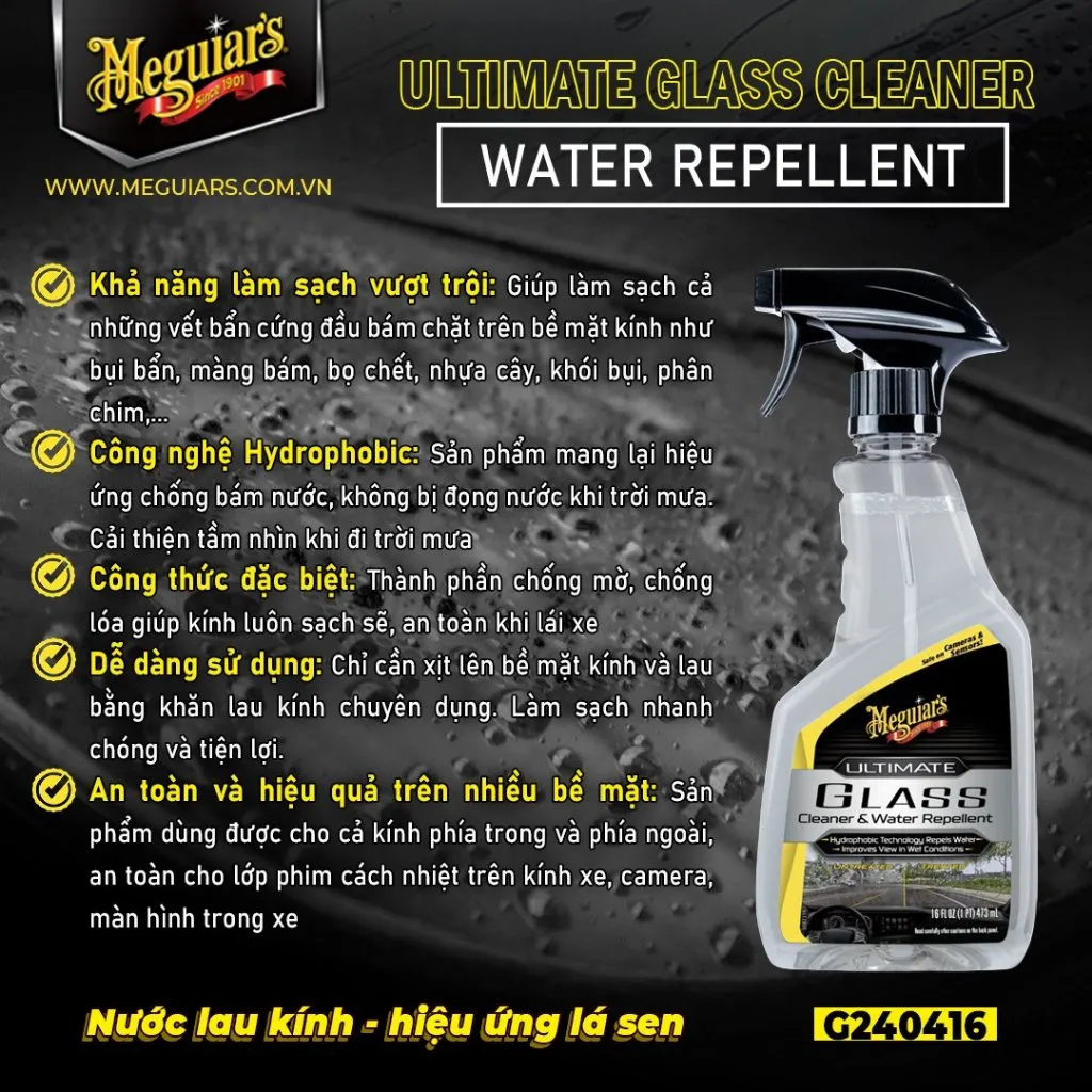 Ảnh Chai vệ sinh kính tạo hiệu ứng lá sen Meguiar's Ultimate Glass Cleaner & Water Repellent - G240416 2