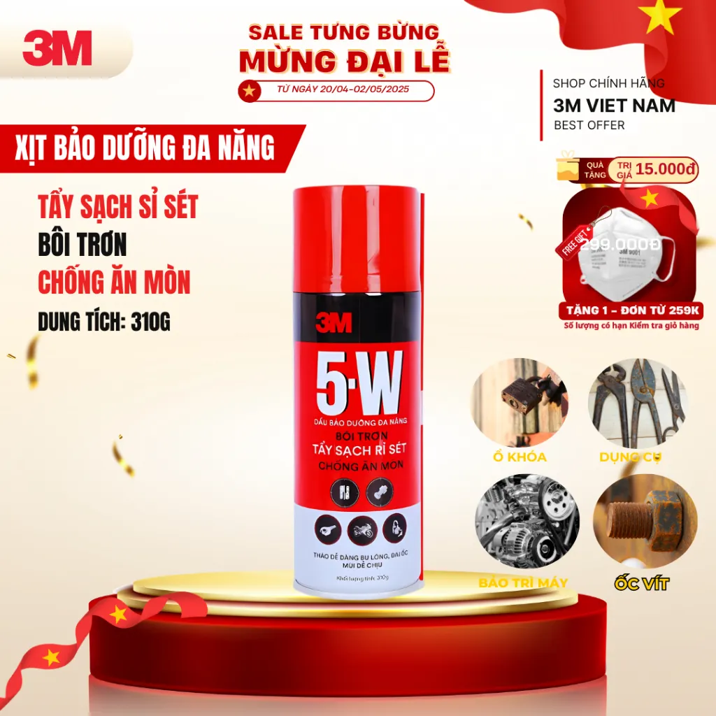 Ảnh Chai xịt Tẩy Rỉ Sét Và Bôi Trơn 5W - 3M™310g  Xịt ổ khoá, bảng lề, bugi, công tắc ôtô xe máy.. 1