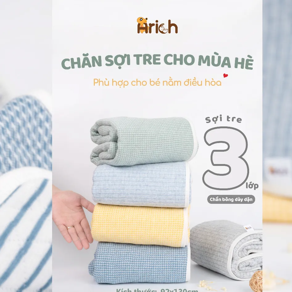 Ảnh Chăn sợi tre mùa hè Arich, chăn trẻ em, cao cấp mềm mịn, dày dặn, an toàn cho Bé (0 đến 6 tuổi) -KT 93x130cm 1
