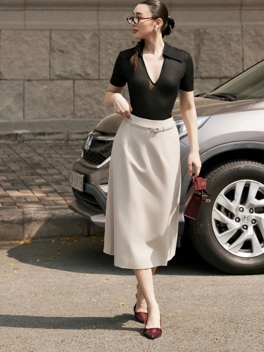 Ảnh Chân váy A kem dài thắt belt HUONG BOUTIQUE BSZ28 2