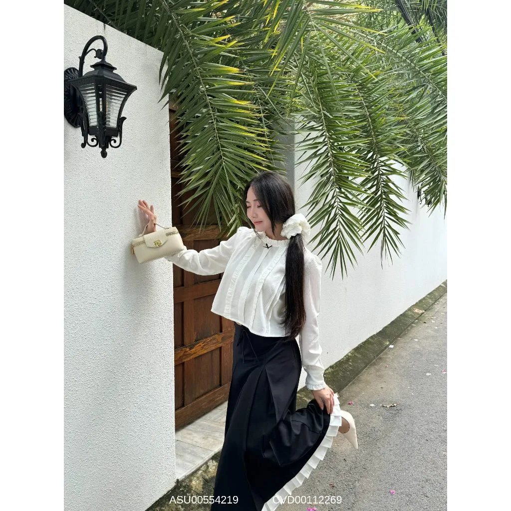 Ảnh Chân váy chữ A dài phối nơ VMSTYLE, chân váy form xòe xếp ly phối lai CVD00112 - DATELINE 3