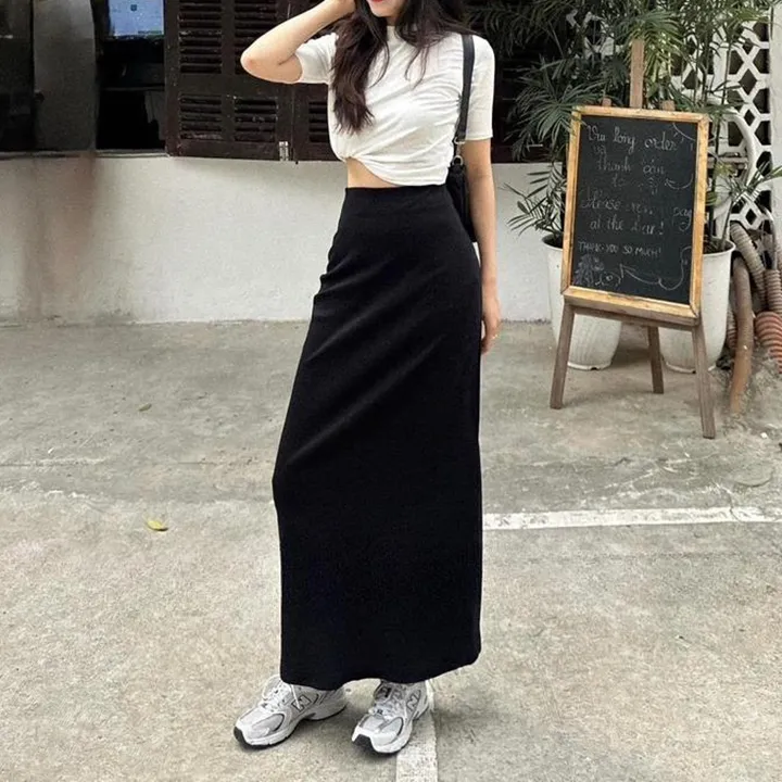 Ảnh Chân váy dài dáng suông nữ lưng cao THOCA HOUSE chân váy midi tôn dáng, dễ phối 3