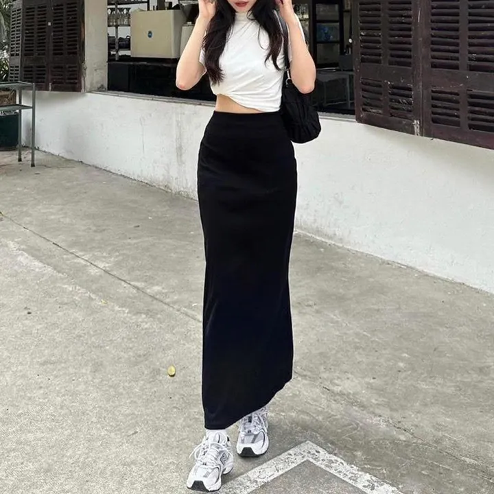Ảnh Chân váy dài dáng suông nữ lưng cao THOCA HOUSE chân váy midi tôn dáng, dễ phối 4