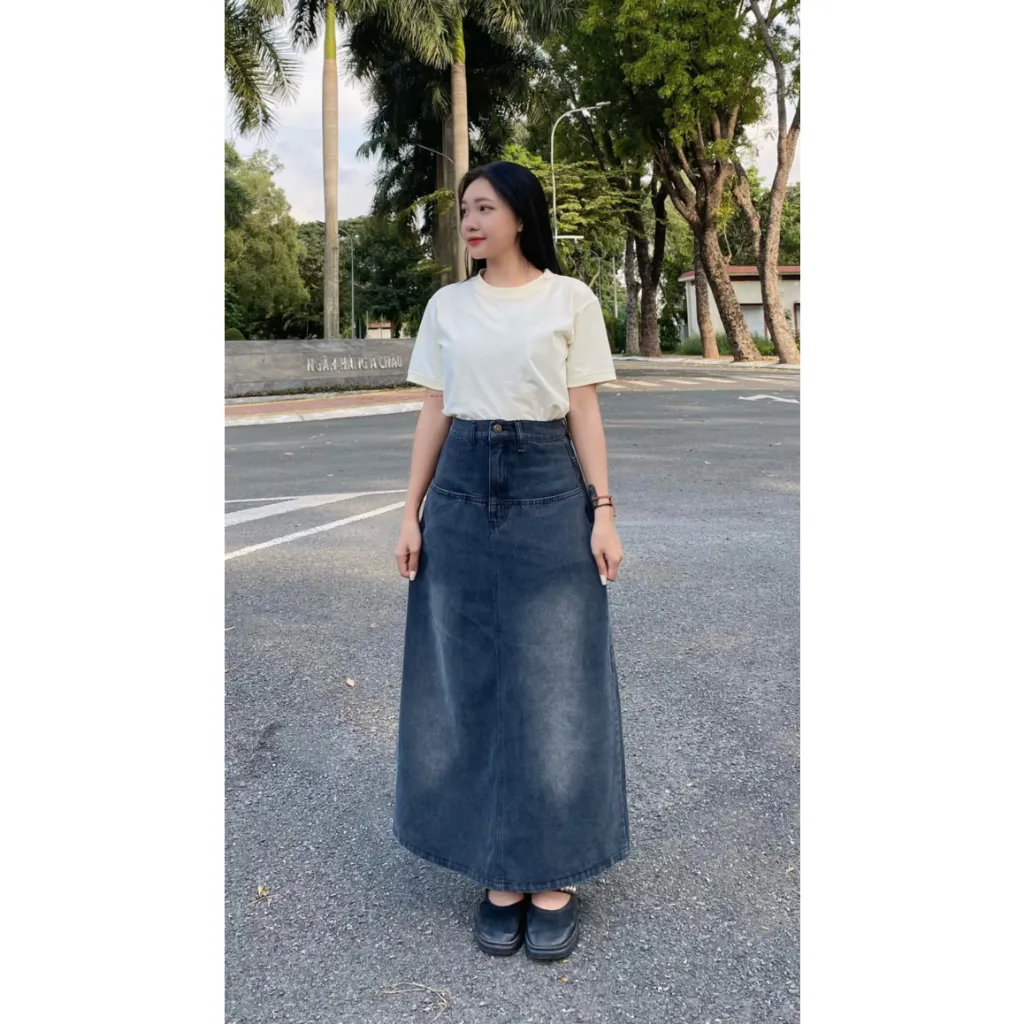 Ảnh Chân váy jean dáng dài  nữ thời trang thiết kế phong cách ulzzang Local Brand Midori Studio 2