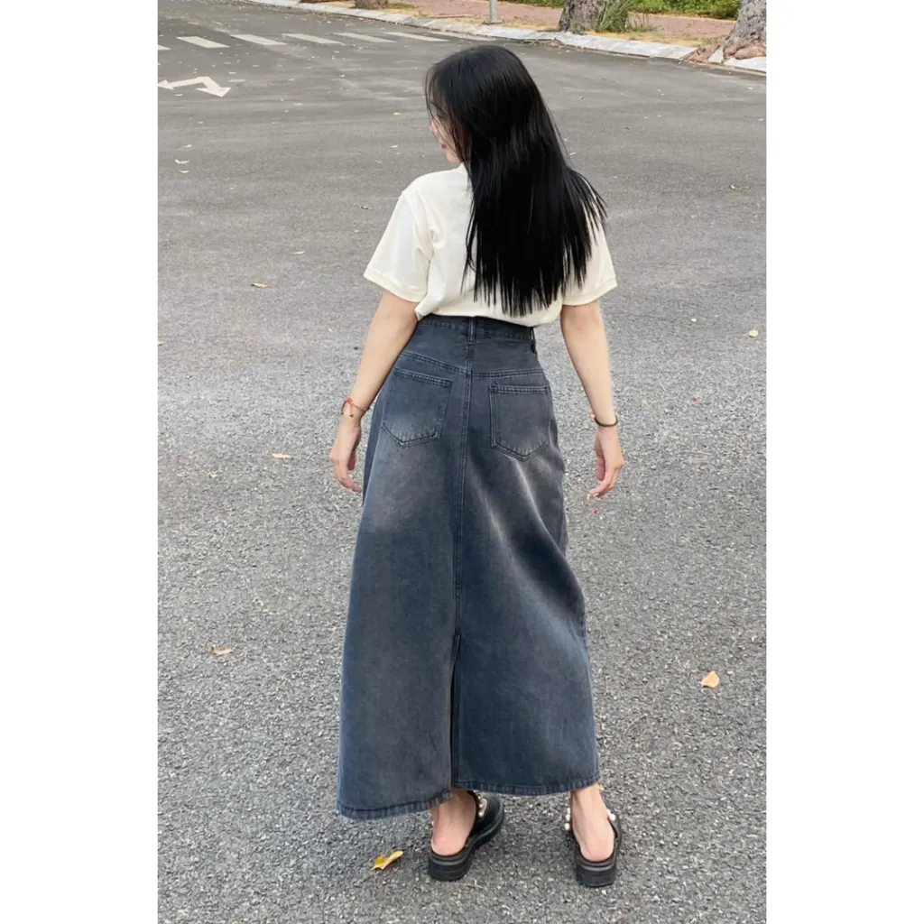 Ảnh Chân váy jean dáng dài  nữ thời trang thiết kế phong cách ulzzang Local Brand Midori Studio 3