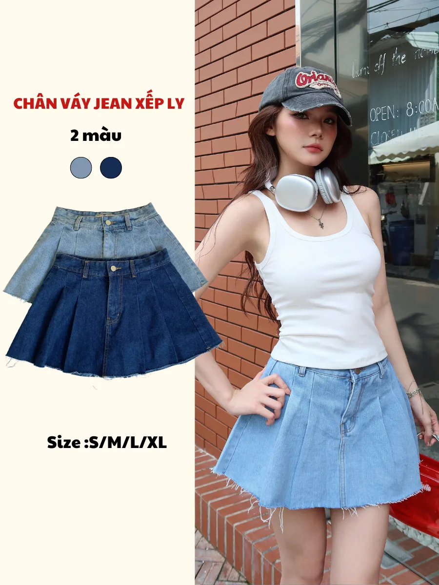 Ảnh Chân váy jean xếp ly có lót quần TiQi Jeans V1-282 1