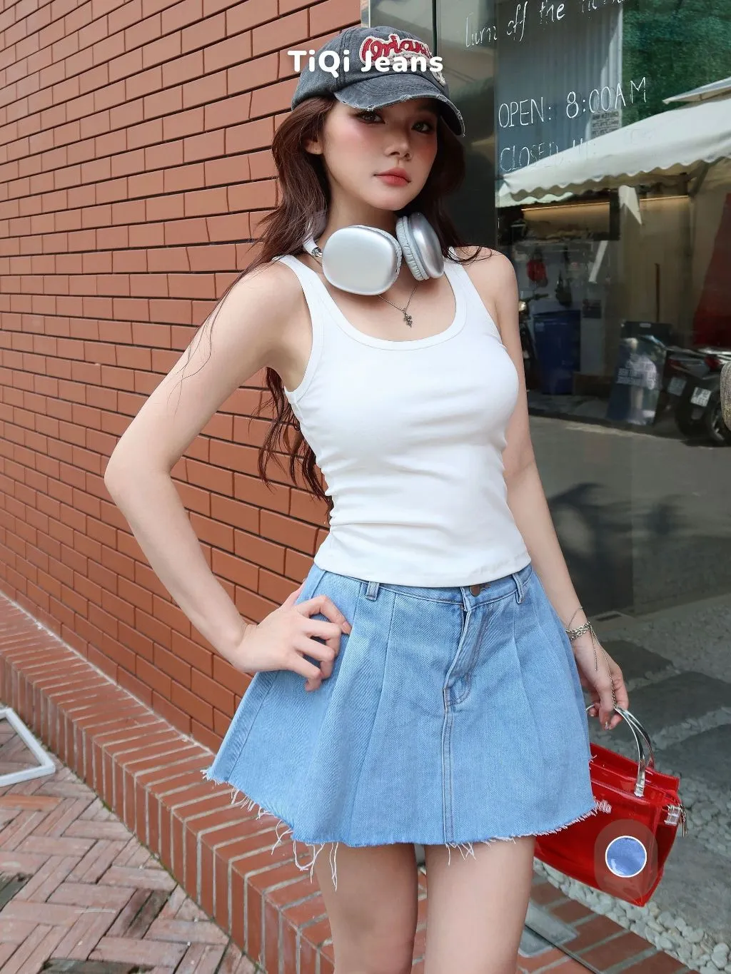 Ảnh Chân váy jean xếp ly có lót quần TiQi Jeans V1-282 2