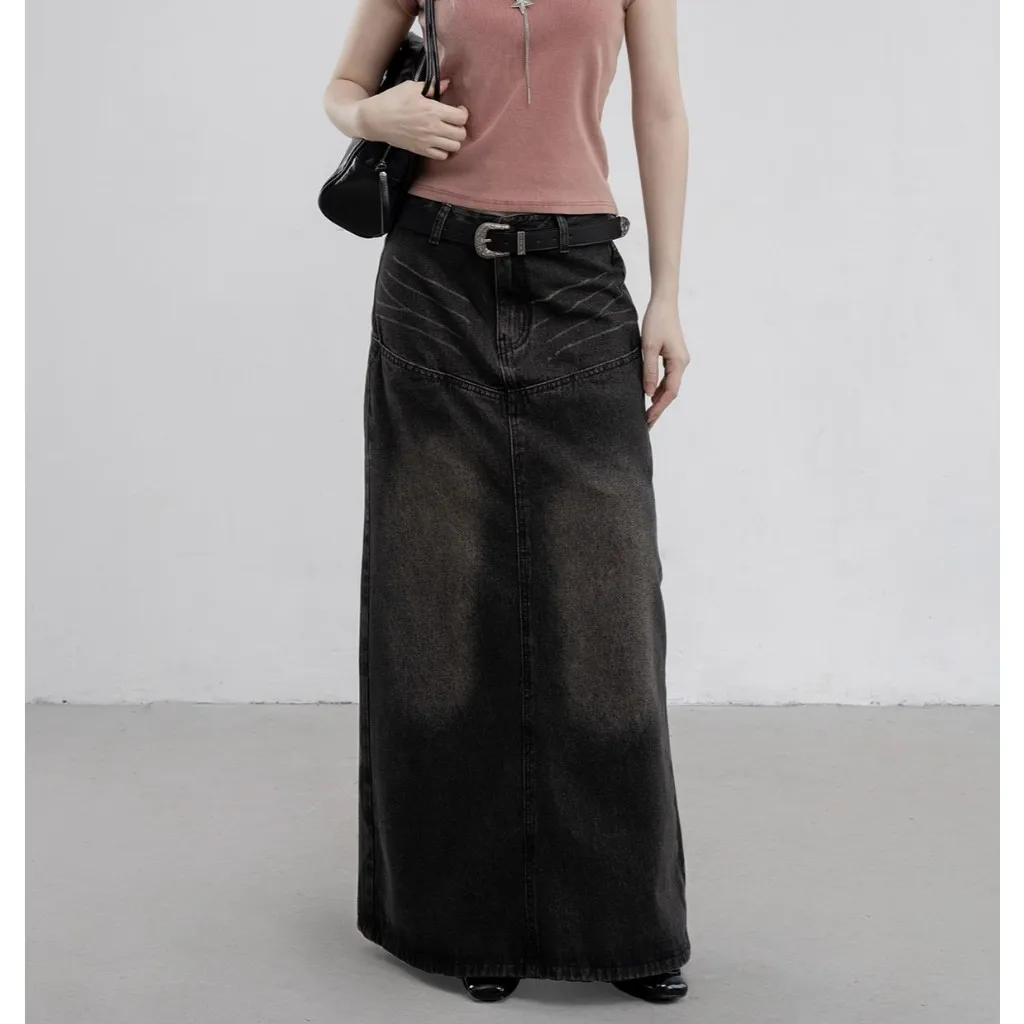 Ảnh Chân váy jeans dáng dài cạp thấp chất xịn dày dặn không xù MC21.studios v4106 2