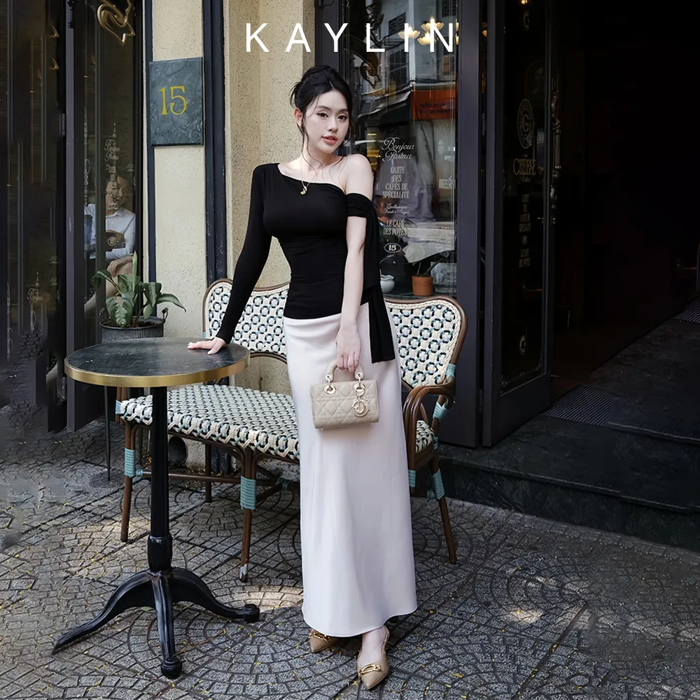 Ảnh Chân váy KAYLIN dài basic chất vải lụa mềm mịn mát lạnh phong cách thanh lịch N2118 2