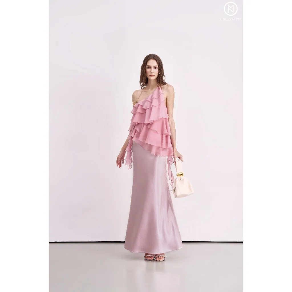 Ảnh Chân váy lụa 2 lớp cao cấp lưng cao (Tặng kèm dây belt) MOLLYNISTA  đuôi cá tôn dáng 4