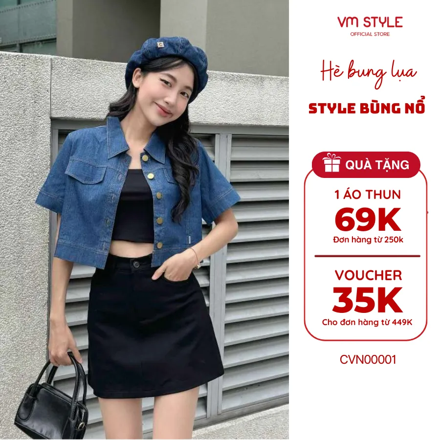Ảnh Chân váy ngắn nữ VMSTYLE, chân váy chữ A trơn 1 cúc đen, trắng basic đi học, đi làm 07194 - CVN00001 1