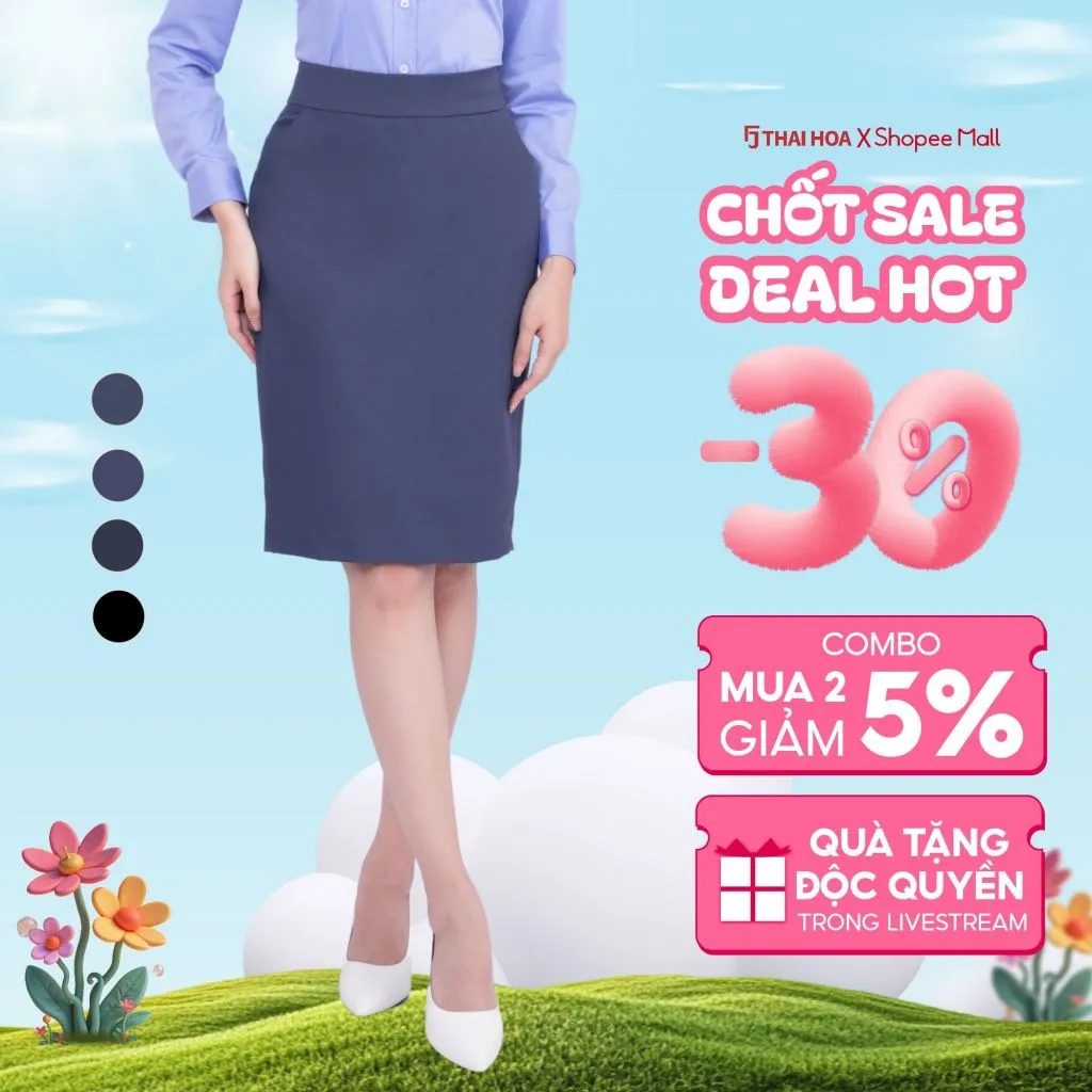 Ảnh Chân váy nữ bút chì CVW-R01 chất liệu cotton tự nhiên các màu dáng dài, dáng ngắn 1 lớp Thái Hòa 1
