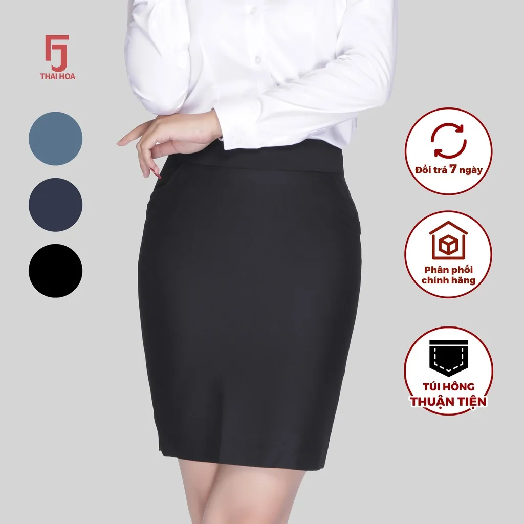 Ảnh Chân váy nữ bút chì CVW-R01 chất liệu cotton tự nhiên các màu dáng dài, dáng ngắn 1 lớp Thái Hòa 3