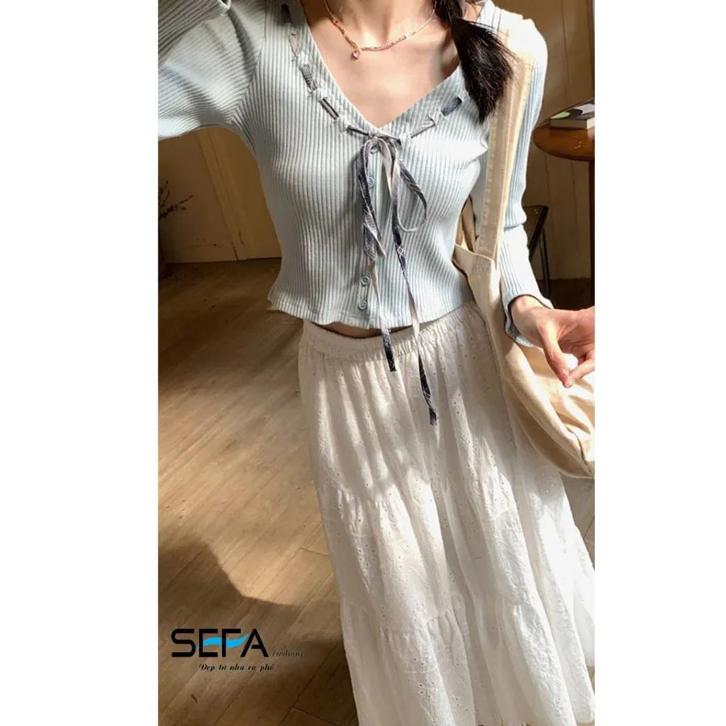 Ảnh Chân Váy SEFA Xòe Tầng Tiểu Thư Dài Màu Trắng Thô Ren Cotton Xốp Mềm Vintage Dành Cho Du Lịch, Đi Chơi, Trẻ Trung 2
