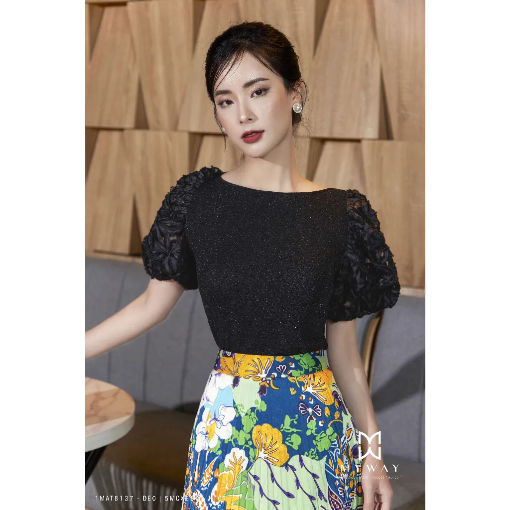 Ảnh Chân Váy Xòe Xếp Ly Công Sở Nữ My Way Họa Tiết Ren Cao Cấp 5MCX284 2